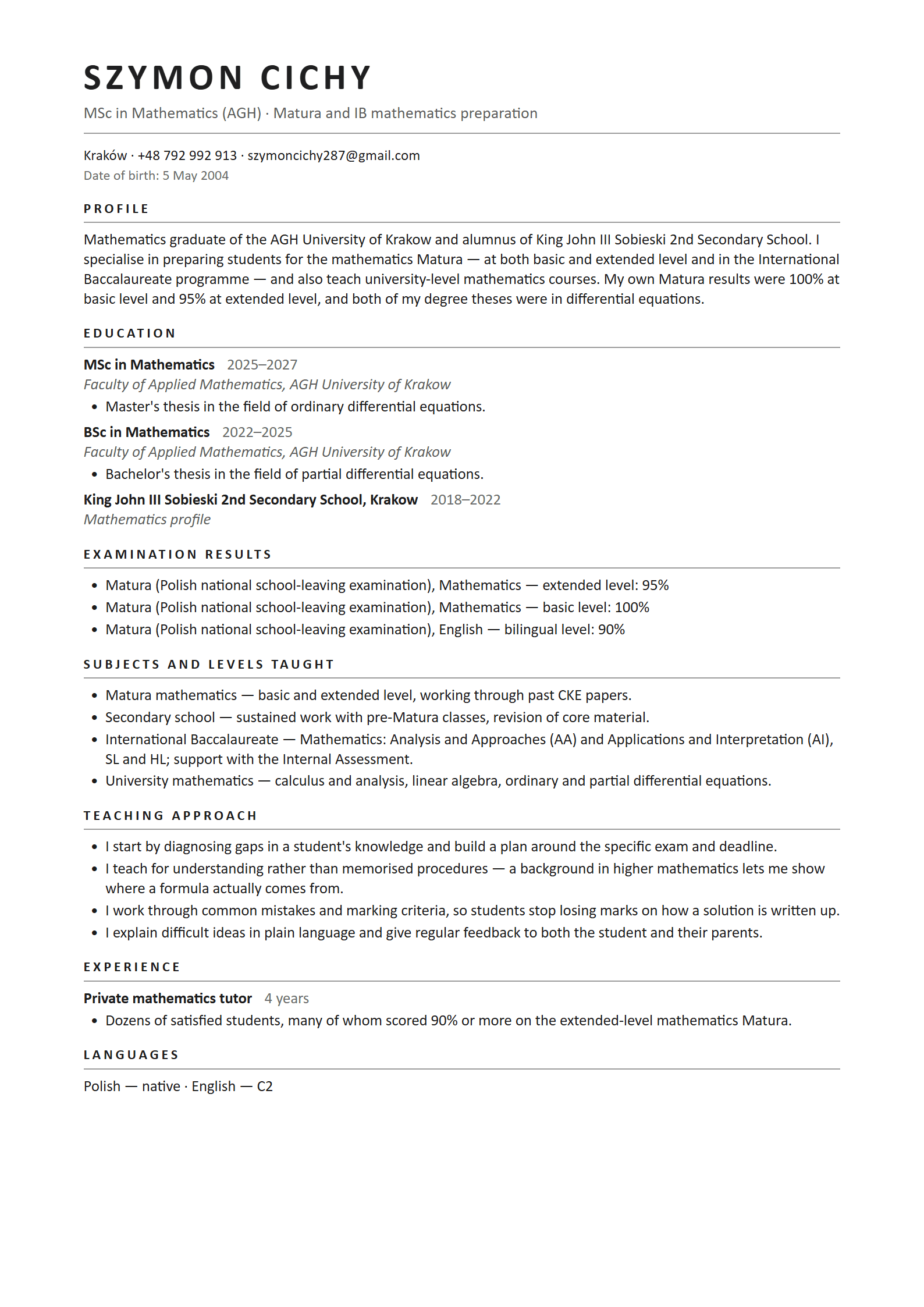 Szymon Cichy’s CV
