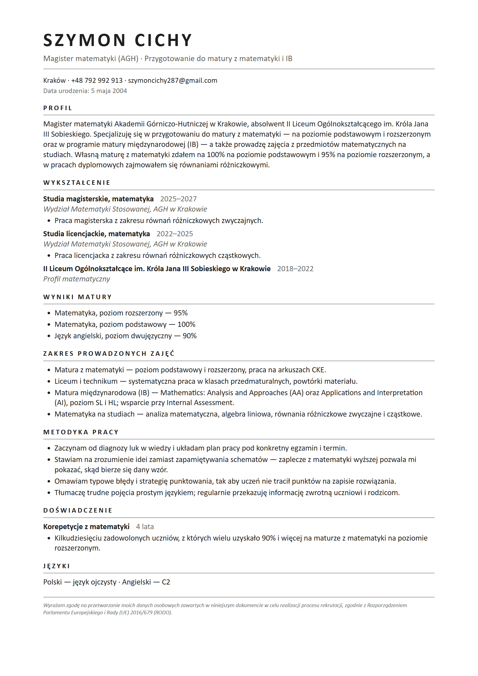 CV Szymona Cichego